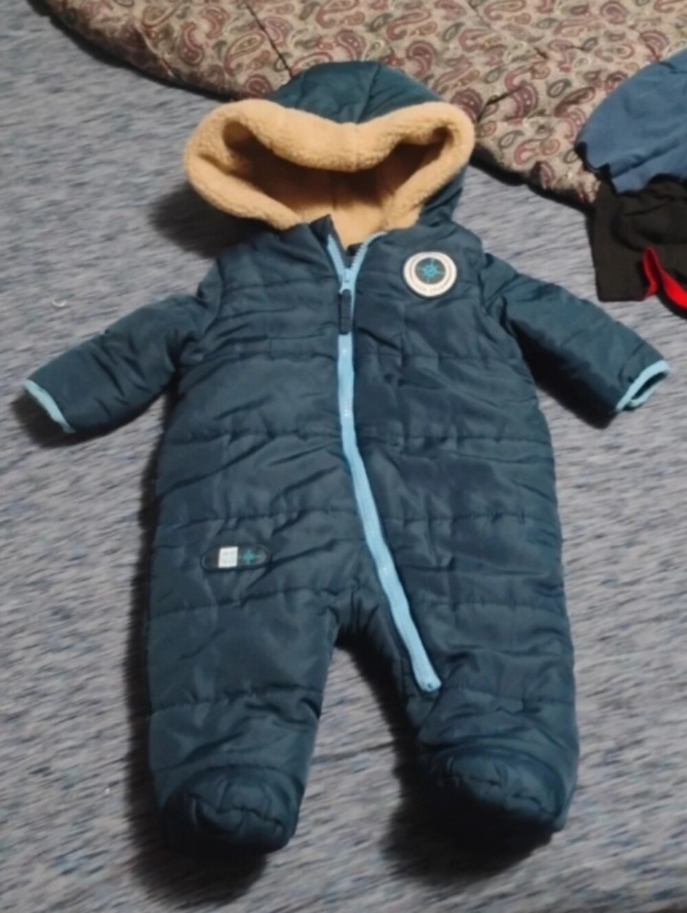 Weatherproof Teal Blue Quilted Hooded Infant One-Piece Footie